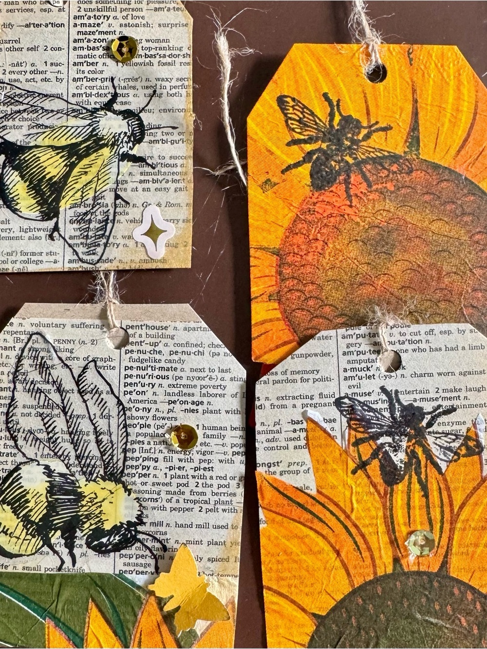 6 Bee and Sunflower Collage hang Tags